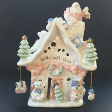 Pink Santa's Workshop Ceamic Lighted House w Box No Light Cord