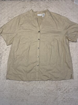 White Stag Women s 18w Top Linen Tan Brown Pleated Blouse