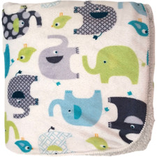 Plush Elephant Bird Baby Blanket White Green Blue Sherpa Lovey Unbranded