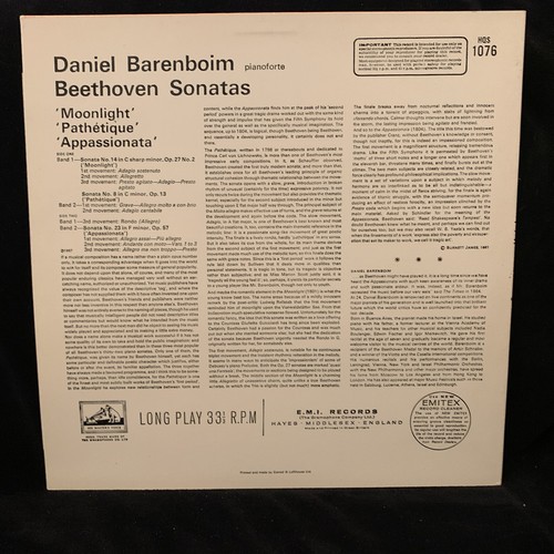 EMI HQS 1076 BEETHOVEN Piano Sonatas #14 & 8 & 23 - BARENBOIM - ST LP UK - Picture 2 of 4