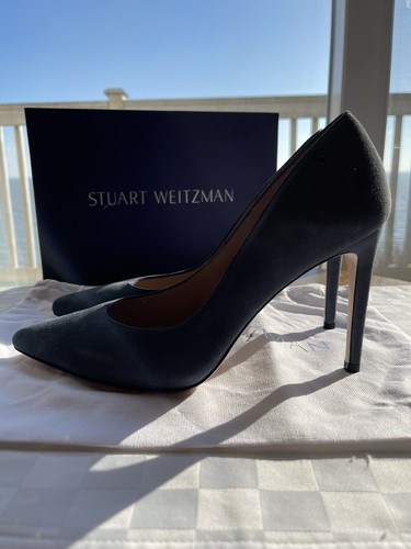 Stuart Weitzman Legend Denim Blue Suede Pointed Toe Pumps 38.5/8M $425 VERY RARE - Picture 12 of 17