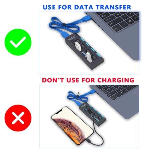 4-Port USB 3.0 Hub with Power Adapter for Multiple Devices