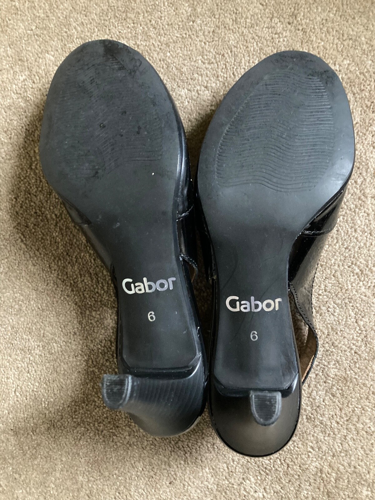 Gabor Ladies Black Patent Slingback Heeled Shoes Size 6. Very Good