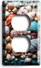COLORFUL SEASHELLS ON BEACH SAND LIGHT SWITCH OUTLET WALL PLATES OCEAN ART DECOR