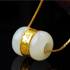999 24K Gelbgold Folie Hetian Jade Anhänger Chalzedon Glück Perlen Kette