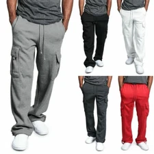 Men's Jogger Heavy Weight Fleece Cargo Pocket Sweat Pants Casual Loose Trousers