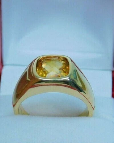 Anillo de compromiso con bisel de citrino simulado corte cojín 2 quilates acabado oro amarillo 14 quilates Foto 2 de 4