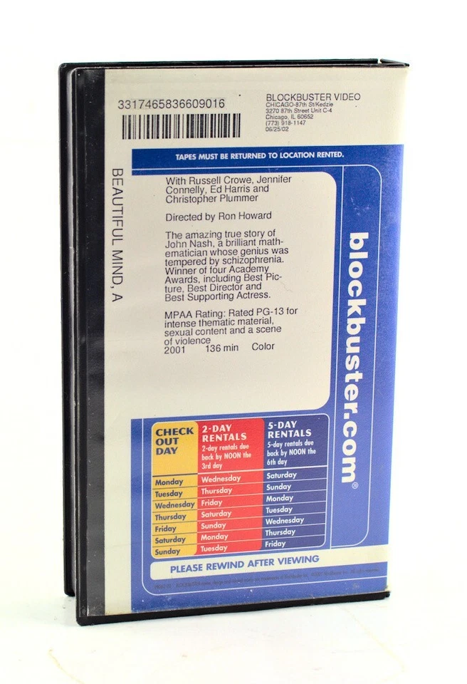 A Beautiful Mind VHS Movie The Awards Edition Russell Crowe - Blockbuster - Image 2 of 3