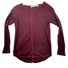 Michael Stars Womens Dark Red Long Sleeve Shirt One Size OS Ribbed Rayon Thermal