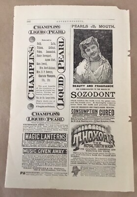 Sozodont tooth paste print ad 1886 vintage 1800s historical home decor beauty