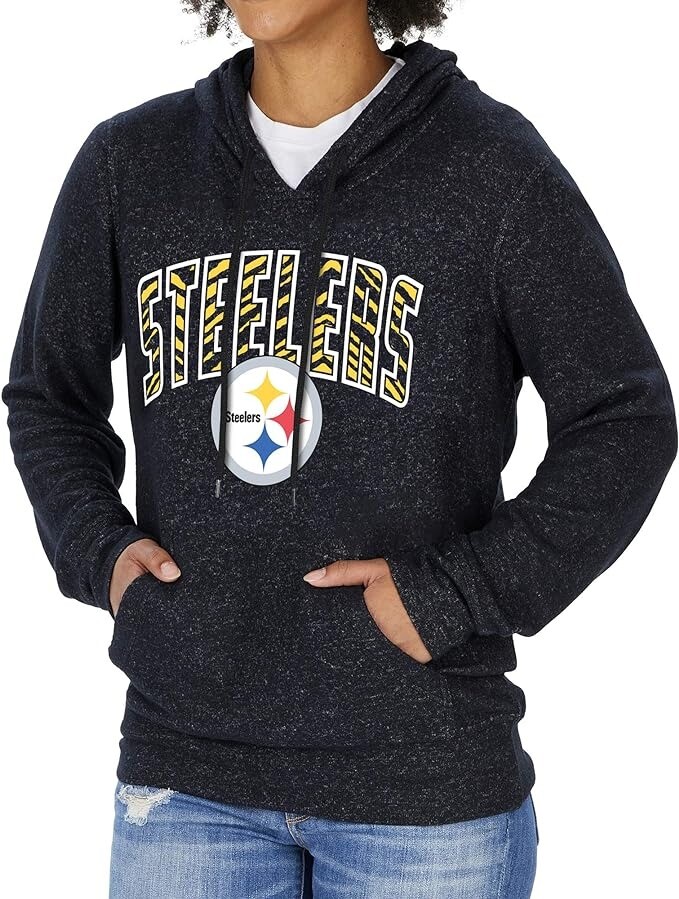 Мягкая толстовка с капюшоном из мрамора Zubaz NFL Womens Pittsburgh Steelers