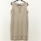 Sag Harbor Women's Sleeveless Long Straight Embroidered Dress Linen Blend 14P