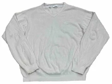 Cutter & Buck Mens XL Ribbed Knit  Sweater Beige V Neck Pullover Golf