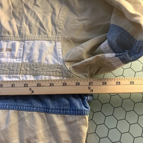 Roper Western Cowboy Shirt Mens 2XL Beige White Blue Denim Stripes Long Sleeves - Picture 5 of 8