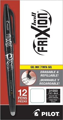 PILOT FriXion Ball Erasable & Refillable Gel Ink Stick Pens, Fine Point, Black