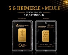 Goldbarren 5g/Gramm 999.9 Gold  &bdquo;Heimerle & Meule&ldquo; gepr&auml;gt Zertifiziert