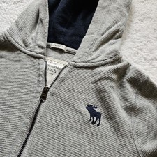 Vtg Y2k Abercrombie Fitch Muscle Hoodie Full Zip Grey XL Spellout Thermal Moose