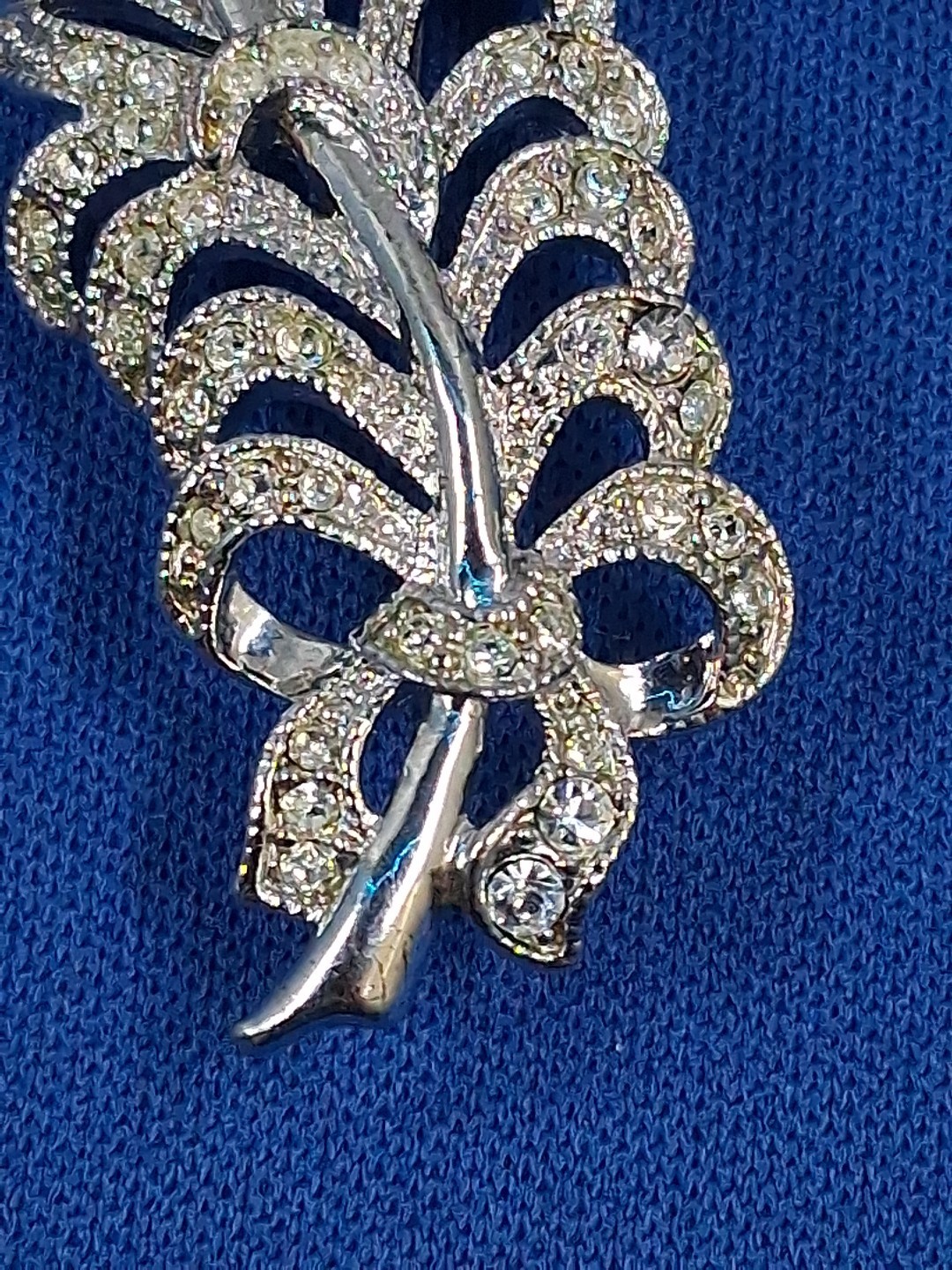 Vintage Silver Rhinestone Feather Plume Signed KJ… - image 7