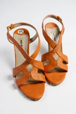 NWB MIU MIU Genuine Stingray Leather Wedge Platforms Coral Orange 37.5 Cork 7.5