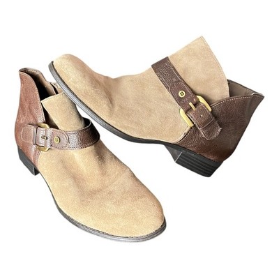 Naturalizer Jarrett Women's US 8M Brown Beige Suede Leather Ankle Boots Size 8.5