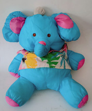 Vintage Fisher Price Puffalumps Blue Elephant Hawaiian Shirt Stuffed Animal