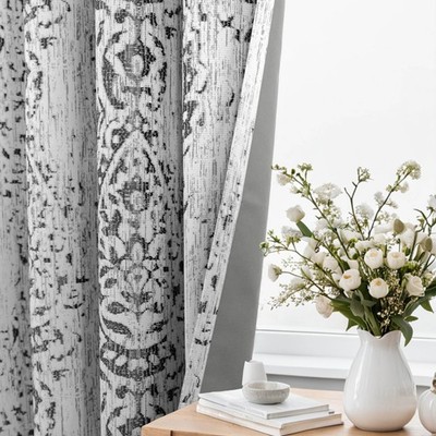 KOUFALL Grey Paisley Curtains for Living Room Bedroom 52x96 Inches Long 100% Bla