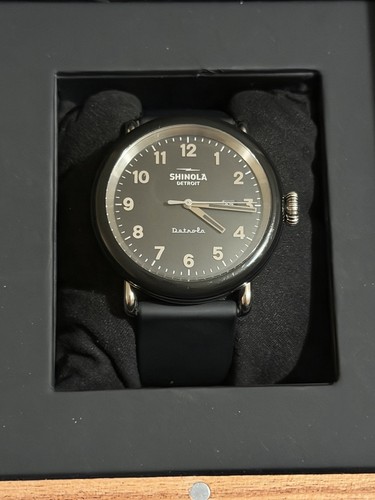 Shinola Detrola 41mm with Black Silicone Band. Original Wooden Box and Papers.