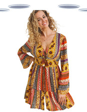Ex Joe Browns Yellow Boho Tunic Dress Paisley Print 3/4 Sleeve Tassel Top