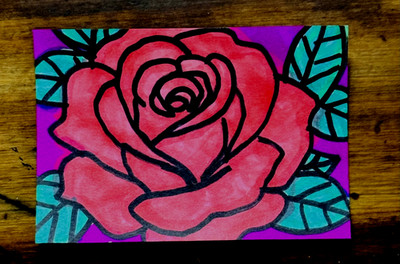 ACEO Miniature Art Piece-Floral Notes-Vibrant-Floral, Original-Caroline Hanold