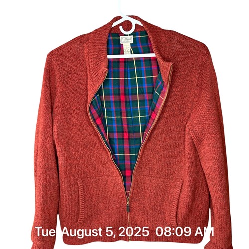LL Bean Lambs Wool Sweater Mens XL Red Full Zip Flannel Lined Jacket Heavy - Picture 5 of 9
