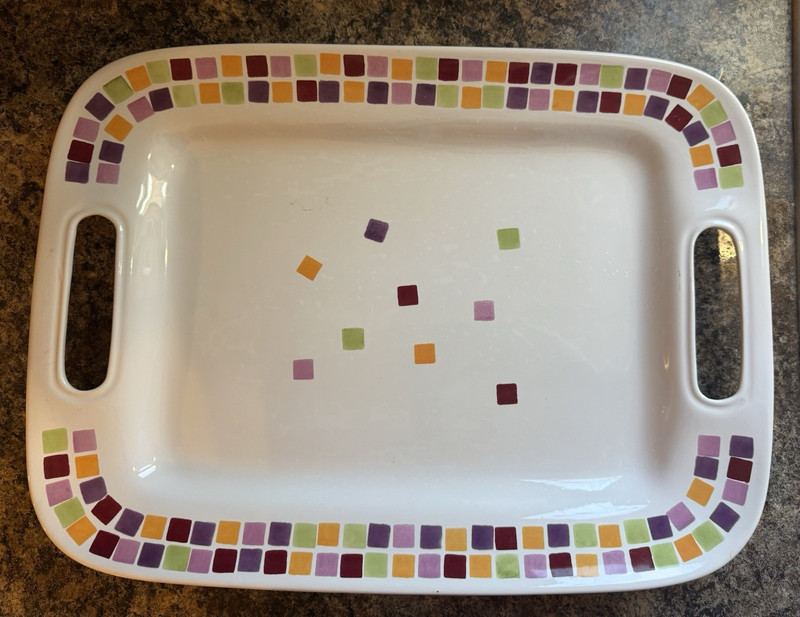 Pampered Chef Simple Additions 10" Ceramic Rectangular Tray Handles, MW/DS Safe