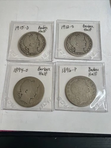 4 Coin Lot, Mixed Dates, Barber Half Dollars, 90% Circulated, Troy Oz 1.44 Lot 4