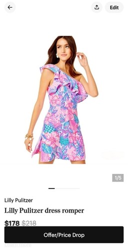 NWT Lilly Pulitzer size 16 Kipton One-Shoulder Ruffle Romper SNAPPY TURTLE