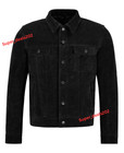 Lambskin Mens Black Suede Leather Trucker Denim Western Jacket Fashion Wear Fits