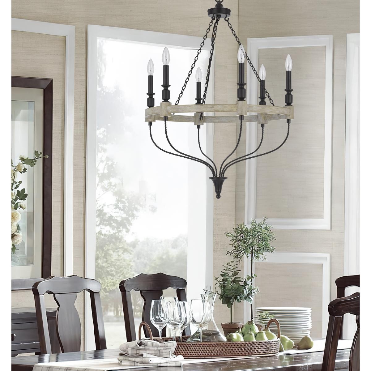 CAL Lighting & Accessories FX-3793-6 Grove Chandelier Drifted Wood and Black