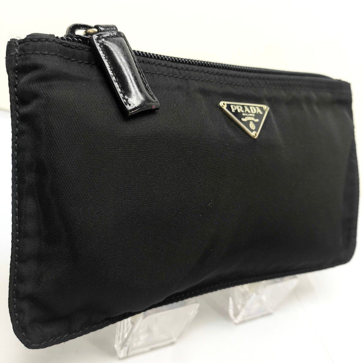 PRADA Mini Pouch Triangular Logo Clutch Black Cos… - image 1