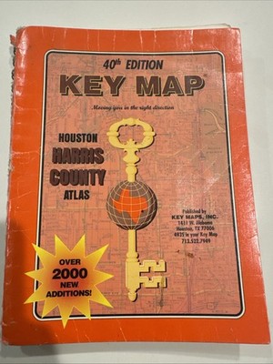 HOUSTON HARRIS COUNTY TEXAS 40TH EDITION KEY MAP ATLAS (1988) SPIRAL BOUND