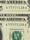 Lot of 2, 5 of a Kind in a Row 7s, UNC $1 One Dollar, Fancy Serial Number 77777 — photo 1