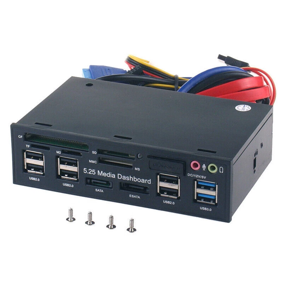 5.25" PC Front Panel Dashboard Media USB 3.0 Hub Audio Esata SATA Card Reader P - Image 3 of 4