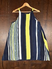 Next Striped Halter Top UK 12 Sleeveless Viscose Blend Navy Lime Yellow Summer