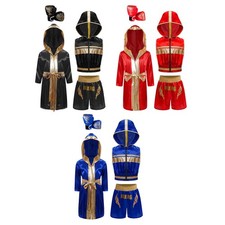 Kids Boys Set Kickboxing Costume Theme Outfit Boxing Sportwear Competition Gym
