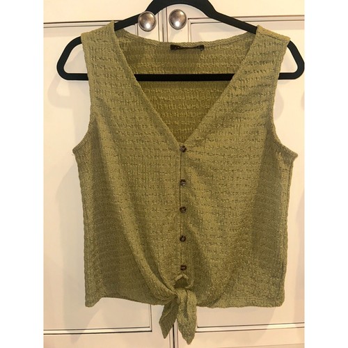 Sanctuary Link Up Crinkle Stripe Tie Hem Sleeveless Top Green Small 4-6 BOGO - 第 3/4 張圖片