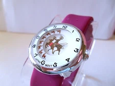 ACCUTIME WATCH CORP Silvertone Red & White Reindeer Watch - New Battery