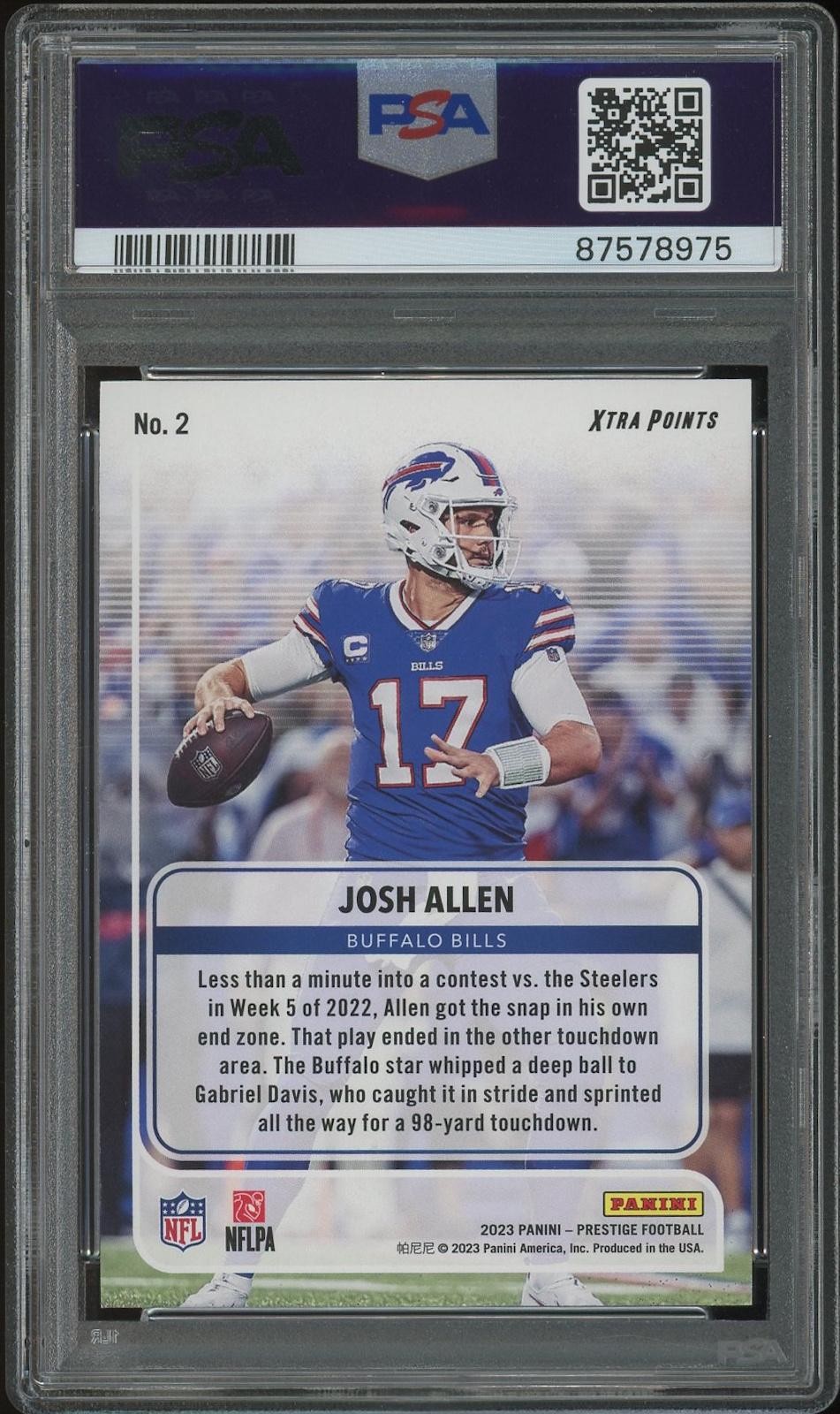 2023 Prestige Josh Allen Blue For the Record Xtra Points #108/249 PSA 10 view 2