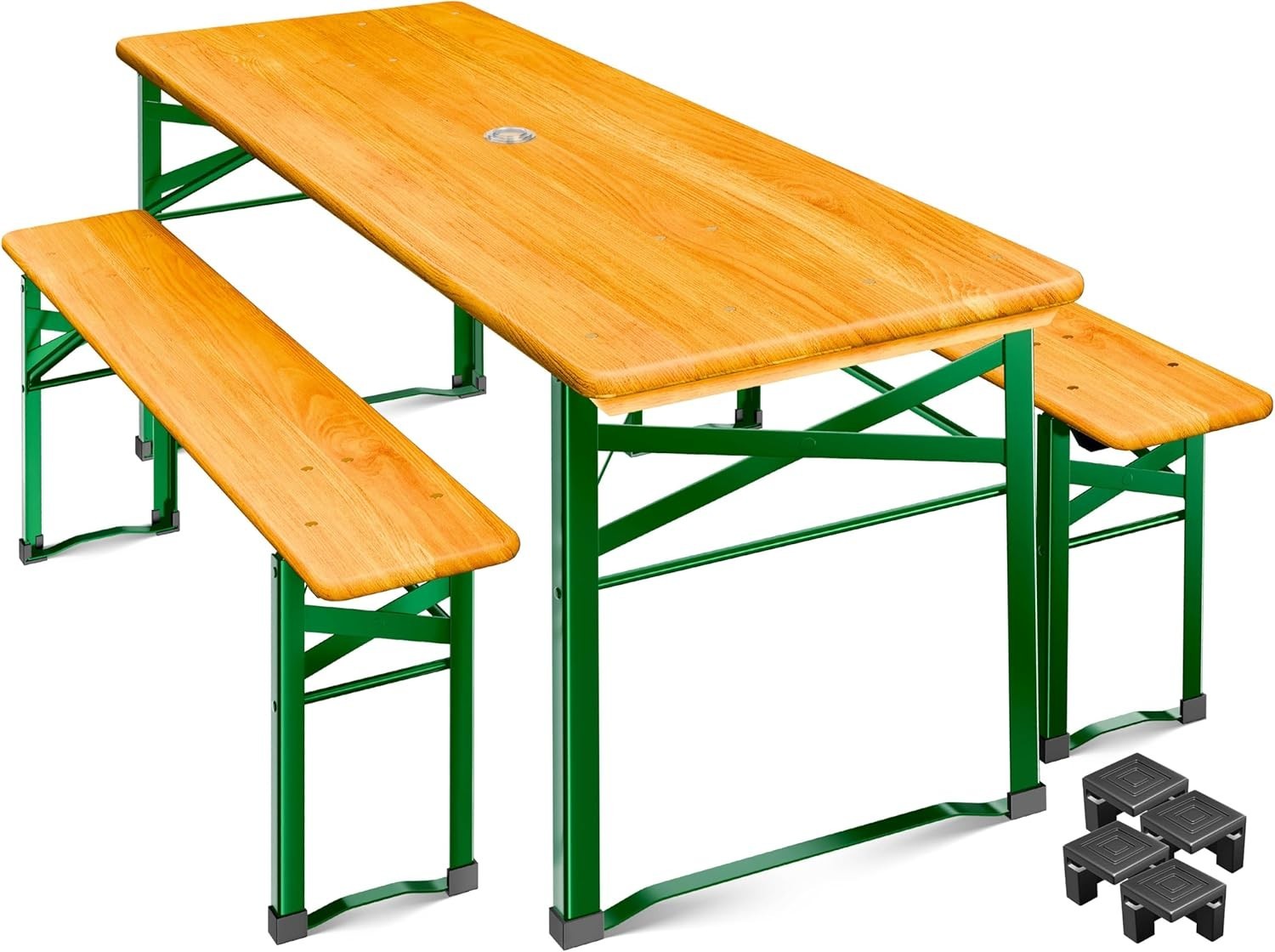 Table de Brasserie Pliante 170 cm avec 2 Bancs en Bois pour Balcon et Cour