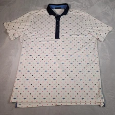 Greyson Polo Shirt Mens XL White Navy Golf Performance Allover Print Stretch