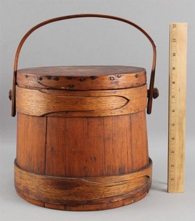 Antique 19thC New England Primitive Wood Firkin w/ Bail Handle NO RESERVE!