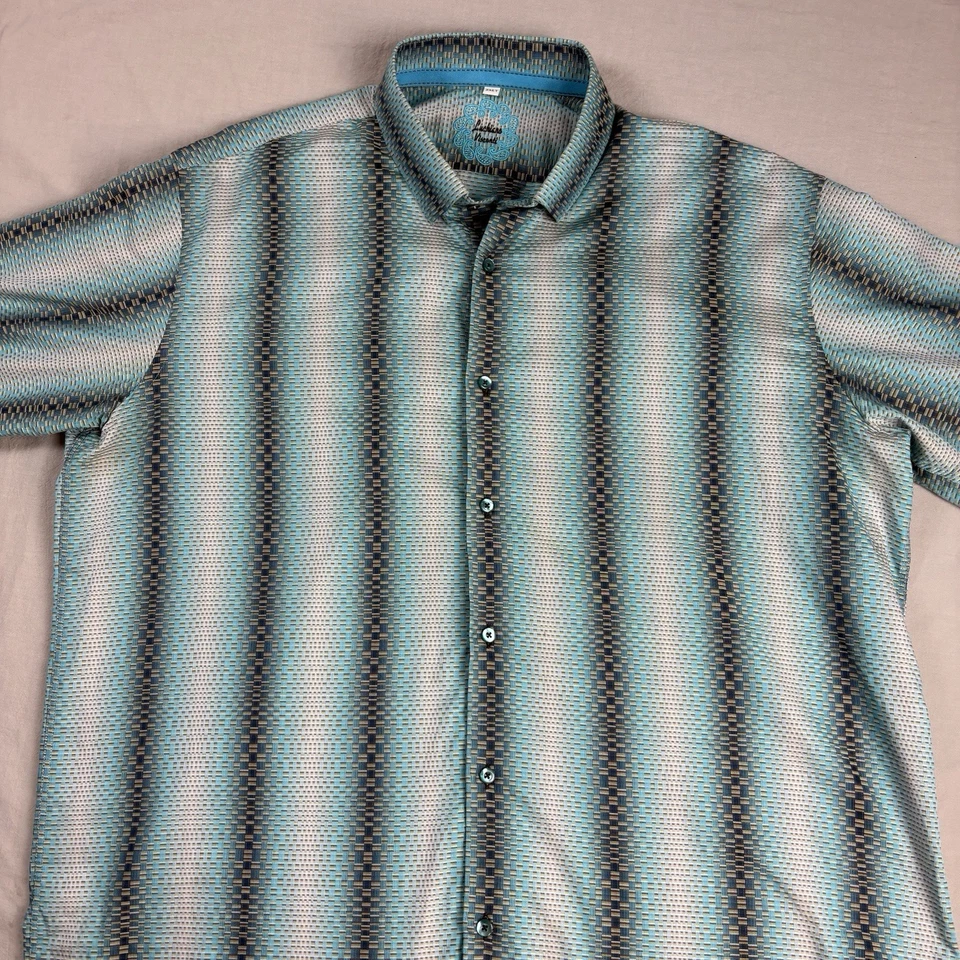 Camisa masculina Luchiano Visconti xadrez geométrico tecido-turquesa, bege, dourada 2XLT - Imagem 2 de 4
