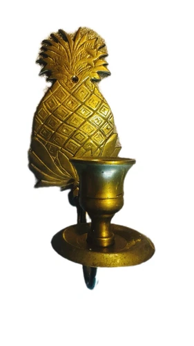 VINTAGE Hampton SOLID BRASS Pineapple Wall Candle Sconces Gold 9"x4"