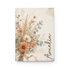 Personalized Name Notebook Journal   Boho Dried Wildflower Cover, Custom Name